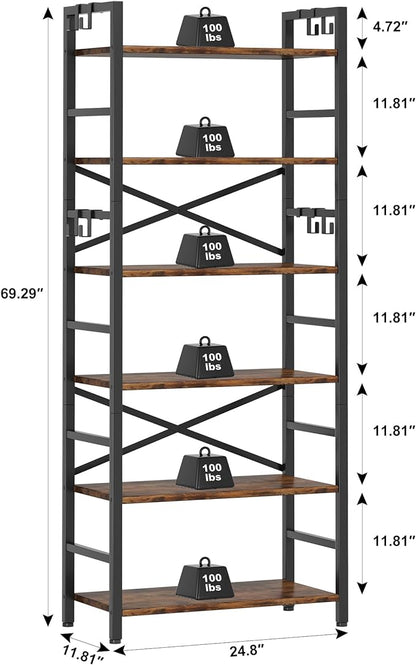 Homeiju 6 Tier Bookshelf, Industrial Bookcase - Image 3