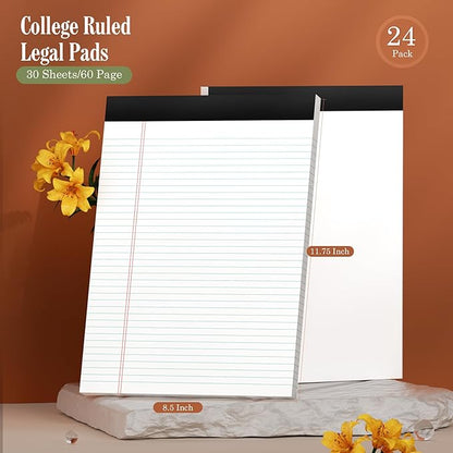 PINJINGPRO 24 Pack White Legal Pads 8.5 x 11 Writing Note Pads College Ruled - Image 2