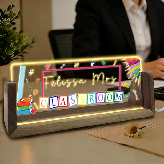 Desk Name Plate Personalized Custom Light Up Acrylic Plaque by YAEILOV