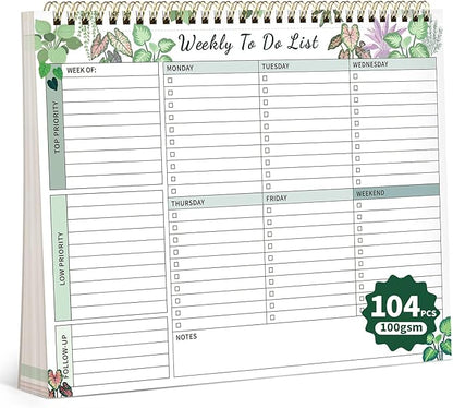 104 Pgs Weekly To Do List Notepad, 52 Duplex-Printed Undated Sheets 100 by ALKALO