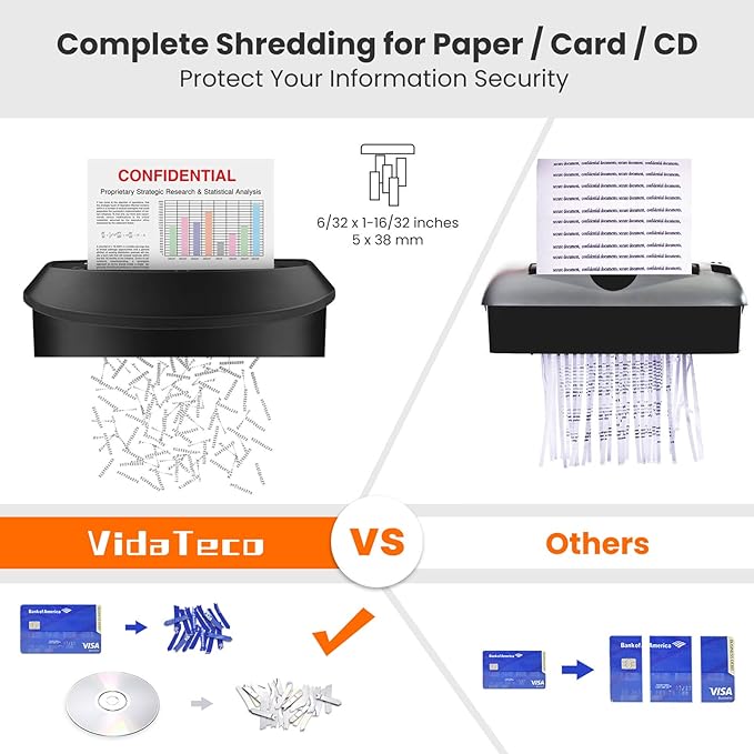 VidaTeco Paper Shredder 58dB 14-Sheet Cross-Cut Shredder - Image 5