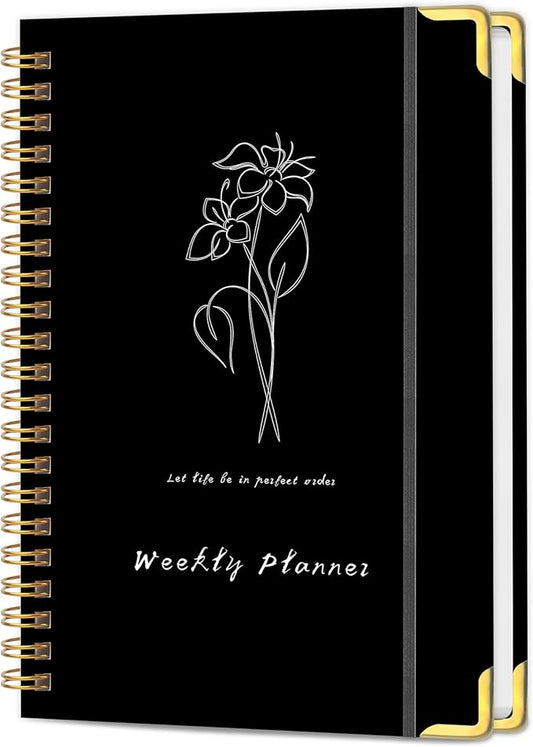Undated Weekly Planner with Metal Corner Hardcover Notebook, A5 Size Journal by KAICNPAPER