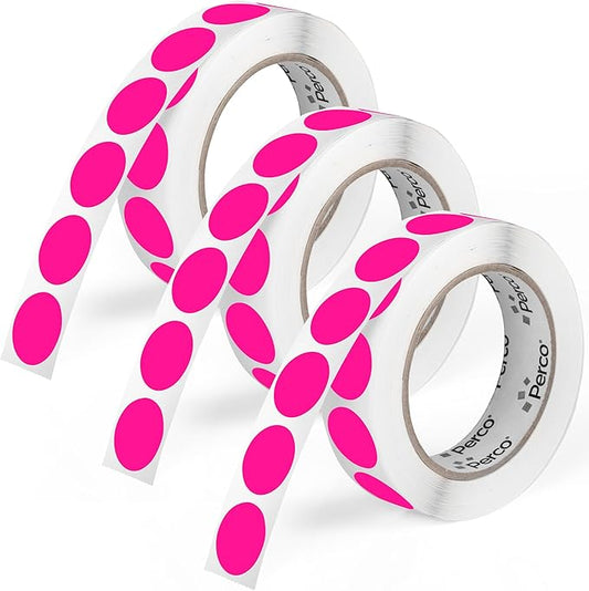 Perco Fluorescent Pink 1-Inch Round Circle Dot Sticker Labels by Perco