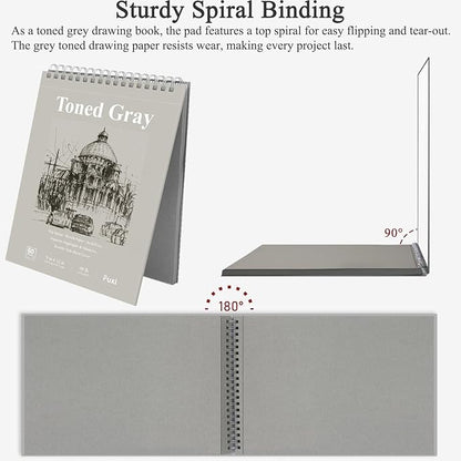 Fuxi Toned Grey Sketch Pad, 9x12 Spiral Sketchbook, 60 Sheets Art Paper - Image 4