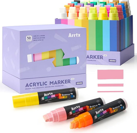 Arrtx 30 Color Acrylic Jumbo Markers 15mm Jumbo Felt Tip, Acrylic Paint Pens by Arrtx