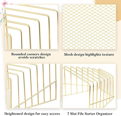 2 Pcs 7 Section Incline File Sorter Metal Wire Mesh File Rack - Image 4