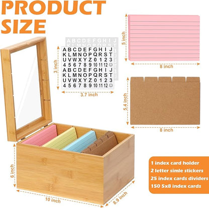 5x8 Index Card Holder with Dividers Bamboo Index Card Storage Box 4 - Image 2