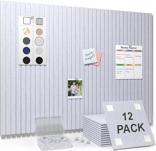 Smarpau Large Cork Board for Walls, 12 Pack Slat Felt Wall Tiles by Smarpau