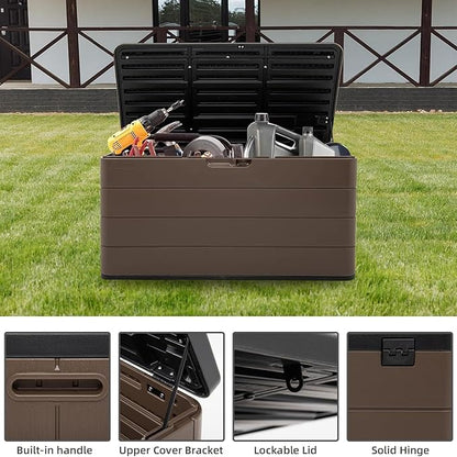 Decksplore 100 Gallon Plus Outdoor Storage Box Waterproof Lockable Resin Deck - Image 2