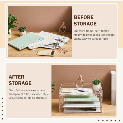 Harloon 4 Tier Acrylic Paper Tray 13 x 10 x 1.7 Inches Stackable Letter Clear - Image 5
