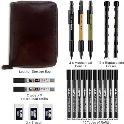 Nicpro 21PCS 1.3 mm Mechanical Pencil Set in Leather Bag - Image 7
