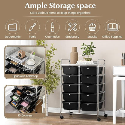 LDAILY 10 Drawer Rolling Cart, Storage Cart Organizer on Wheels, Drawer Cart - Image 5