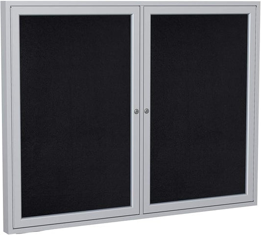 Ghent 36"x60" 2-Door indoor Enclosed Recycled Rubber Bulletin Board, Shatter by Ghent