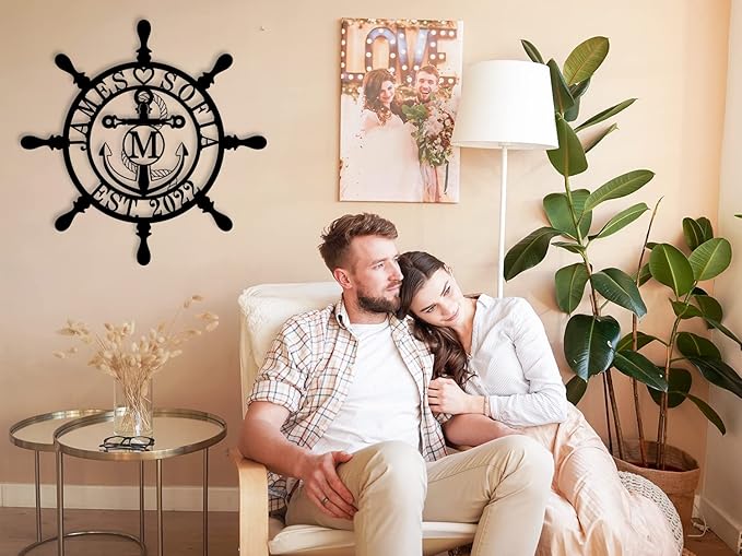 Personalized Ship Wheel Metal Sign, Customized Nautical Wall Decor, Anchor - Image 2