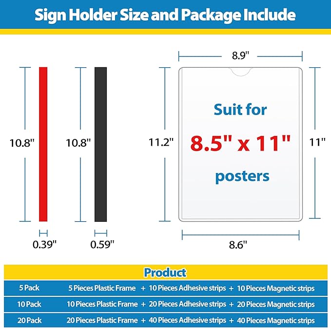 Magnetic Sign Holder 8.5 x 11 Wall Sign Holder 5Pack, Rigid Plastic Door Sign - Image 4