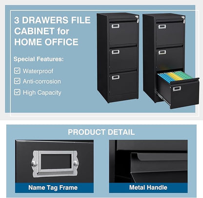 PEUKC 3-Drawer File Cabinet, 16.3" Deep Vertical Filing Cabinet - Image 5