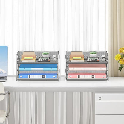 Subekyu 2-Pack 3-Tier Silver Metal Mesh Desk Paper Letter Tray & File Sorter - Image 6