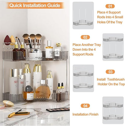 SUNZOS 2 Tier Corner Bathroom Counter Organizer, Bathroom Countertop Shelf - Image 6