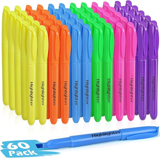 KIZZYEA 60 Pack Highlighters in 6 Assorted Colors, Chisel Tip Dry-Quickly by KIZZYEA