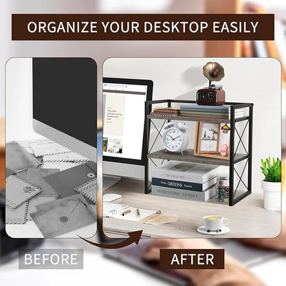 YINMIT Desktop Shelf Organizer, 2 Tier Office Shelves, Wood Desk Organizer - Image 5