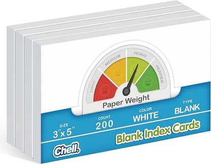 Chell 200 Count Blank Index Cards 3x5 Inch Heavyweight, No Bleed-Through by chell