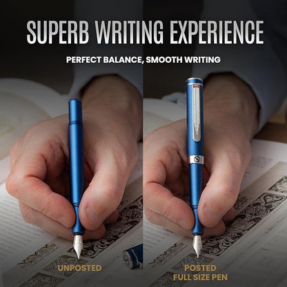 Scriveiner Luxury EDC Fountain Pen, Stunning Matt Blue Pocket Pen, Chrome Finish - Image 6