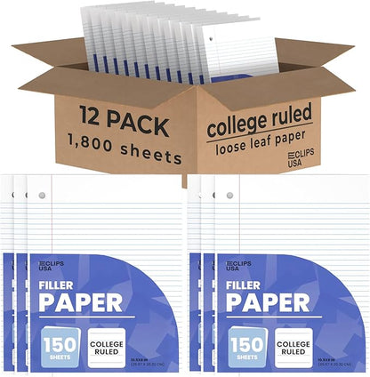 Loose Leaf Paper College Ruled Notebook Paper College Ruled Lined Writing by E-CLIPSUSA