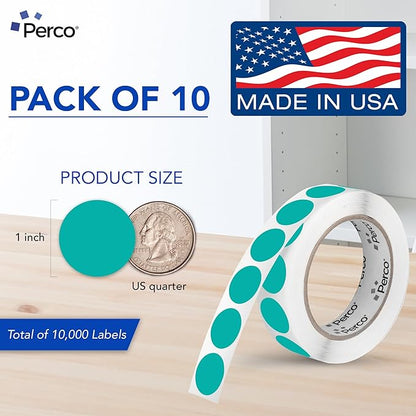 Perco Teal 1-Inch Perforated Circle Dot Sticker Labels — 10 Rolls, 000 Round - Image 2