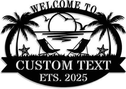Custom Metal Coastal Beach House Welcome Sign, Personalized Patio and Pool Sign by HZYCYYFC