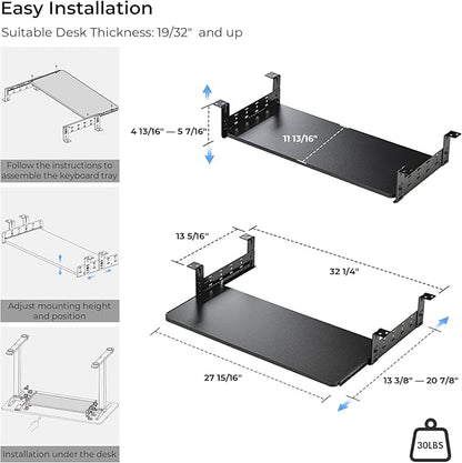 EUREKA ERGONOMIC Adjustable Keyboard Tray Under Desk, 28x11 Inch Large Slide - Image 7