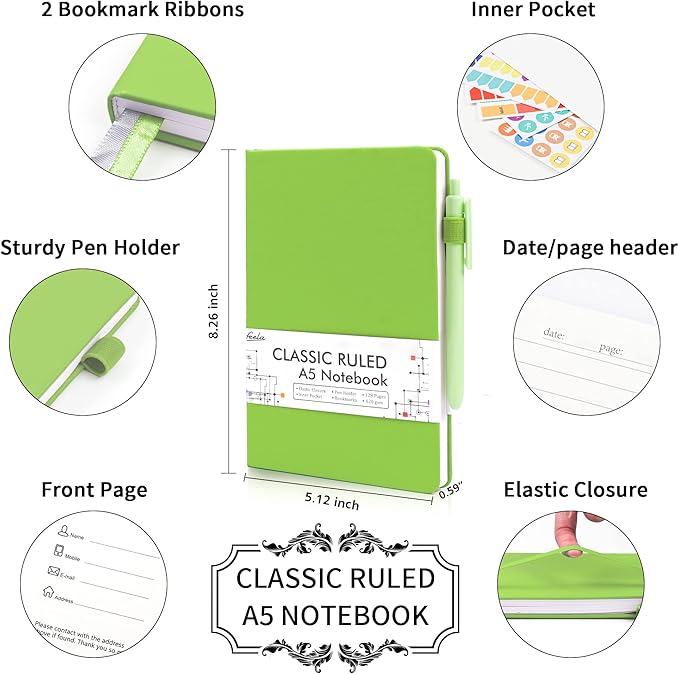 feela 5 Pack Notebooks Journals Bulk, Hardcover Notebook Classic Ruled Lined - Image 2
