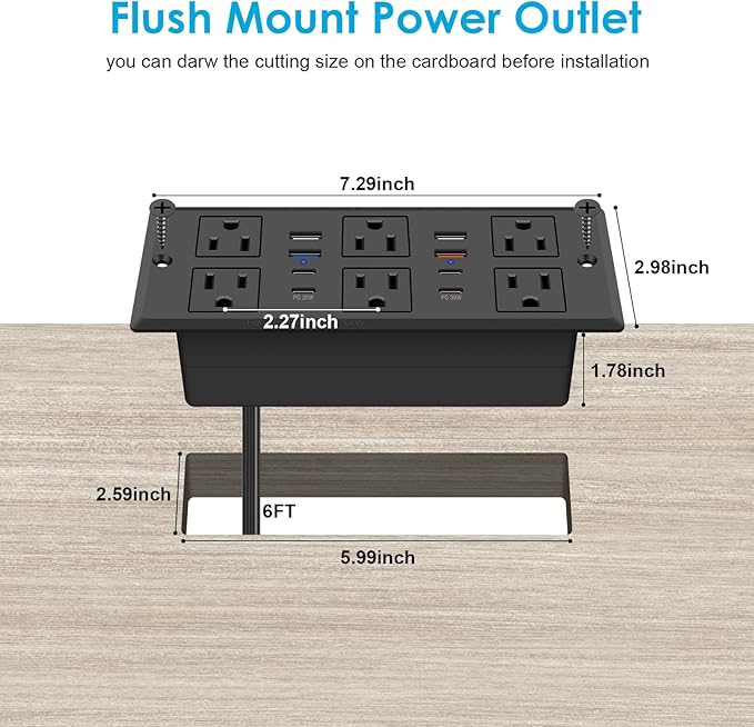 Recessed Power Strip with PD 30W Fast Charging, Conference Desk Flush Mount - Image 7