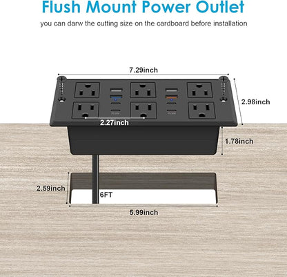 Recessed Power Strip with PD 30W Fast Charging, Conference Desk Flush Mount - Image 7