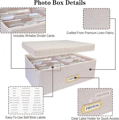 Sprsthai Linen Photo Storage Box – Holds 1700 Photos, 24 Adjustable Dividers & - Image 4