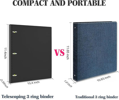 INFUN 1 Inch Telescoping 3 Ring Binder- 4 PCS-Black, Portable Plastic Binder - Image 3