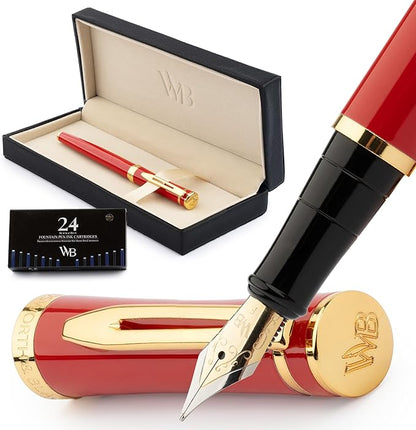Wordsworth & Black Fountain Pen Set, 18K Gilded Fine Nib, Includes 24 Pack Ink by WordsworthBlack
