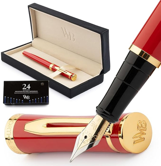Wordsworth & Black Fountain Pen Set, 18K Gilded Fine Nib, Includes 24 Pack Ink by WordsworthBlack