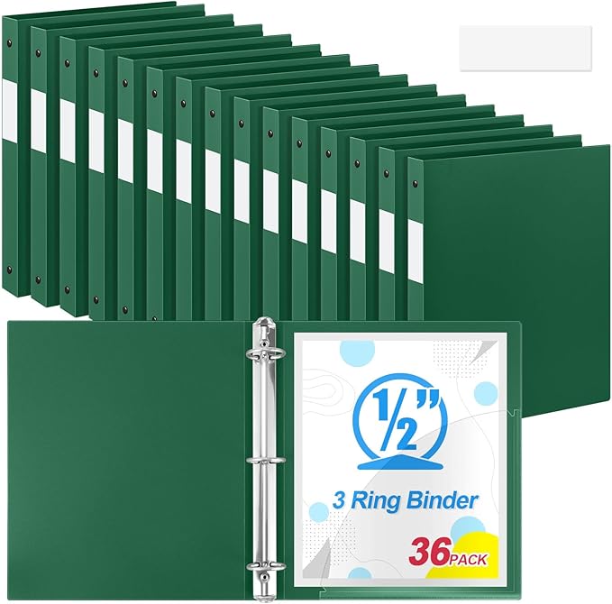 Henoyso 36 Pcs 3 Ring Binder 0.5 Inch Round Fits Letter Size 8.5'' x 11'' Paper by Henoyso