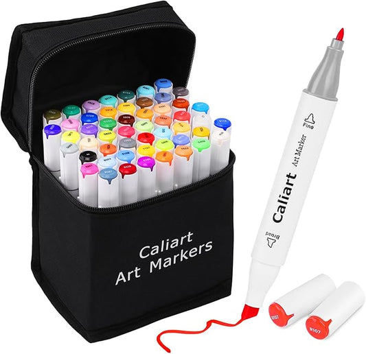 Caliart Alcohol Based Markers, 52 Colors Art Marker Set Fine & Chisel Dual Tip by Caliart