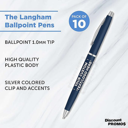 DISCOUNT PROMOS Custom Langham Ballpoint Pens Set of 10, Personalized Bulk Pack - Image 3