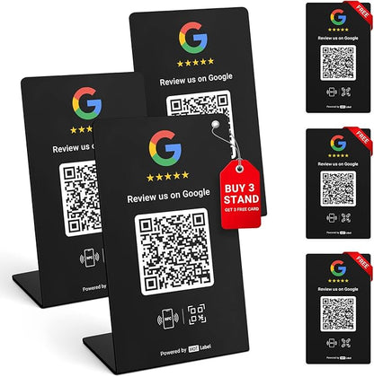 HotLabel – Google Review Stand 3-Pack + Bonus Google Review Tap Card 3-Pack – by Hotlabel