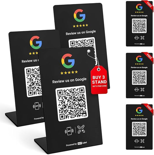 HotLabel – Google Review Stand 3-Pack + Bonus Google Review Tap Card 3-Pack – by Hotlabel