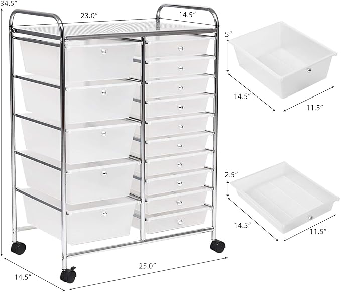 HAPPYGRILL 15-Drawer Rolling Cart, Storage Carts - Image 9