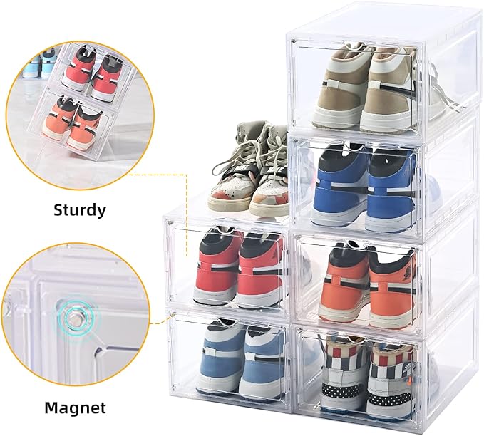 KEFA 8 Pack US 15 XXL Clear Shoe Storage Boxes Stackable, Shoe Organizer Clear - Image 3