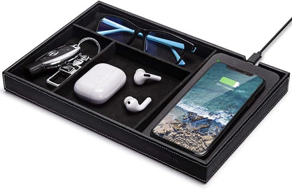 Valet Tray, Built in Wireless Charging Pad, Nightstand Organizer, Dresser by wirelessfuturecharger
