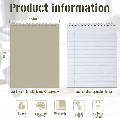Maitys 6 Pcs Legal Pad Steno Spiral Notebook 8.5" x 11" Top Bound Spiral Pads - Image 2