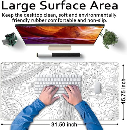 Mechanical Cattle Desk Mat Large Gaming White Mouse Pad Minimalist Topographic - Image 6