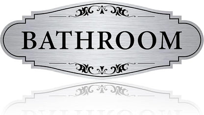 Bathroom Sign Sticker for Business and Home，Self-adhesive Brushed Silver Cute by LUHIMO