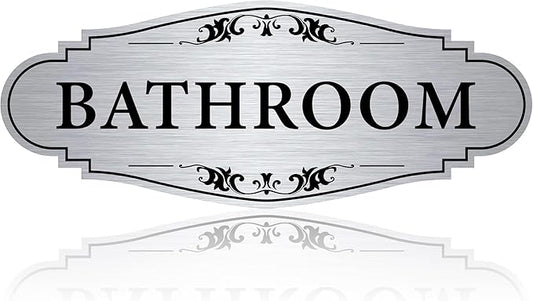 Bathroom Sign Sticker for Business and Home，Self-adhesive Brushed Silver Cute by LUHIMO