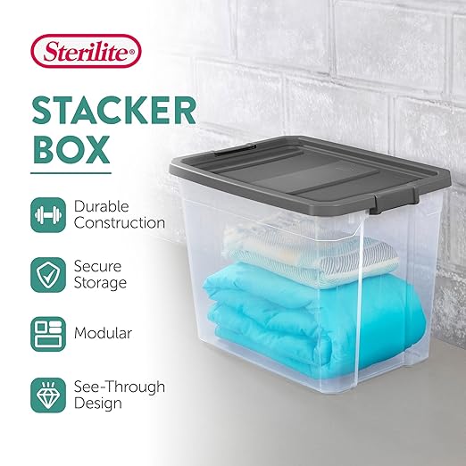 Sterilite 16-Pack Modular Stacker Box, Durable Clear Plastic Storage Bins - Image 2